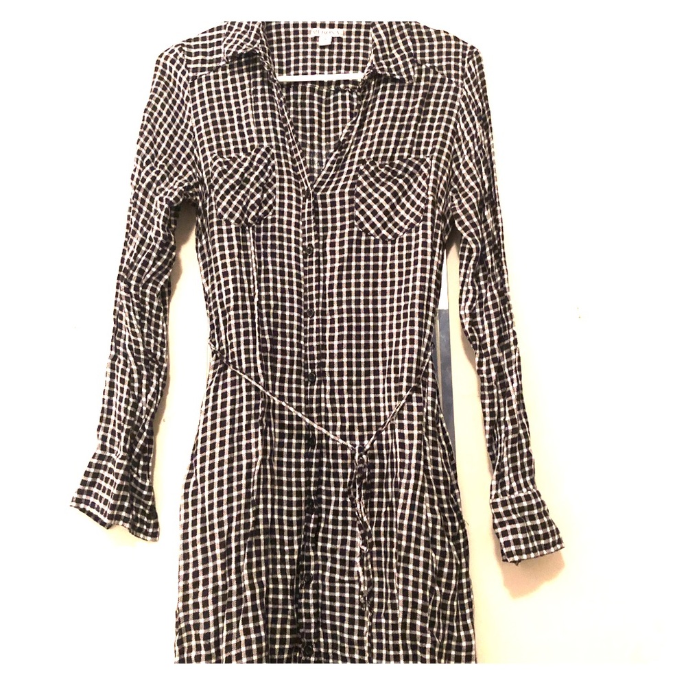 Checkered Button Down Shirt Dress